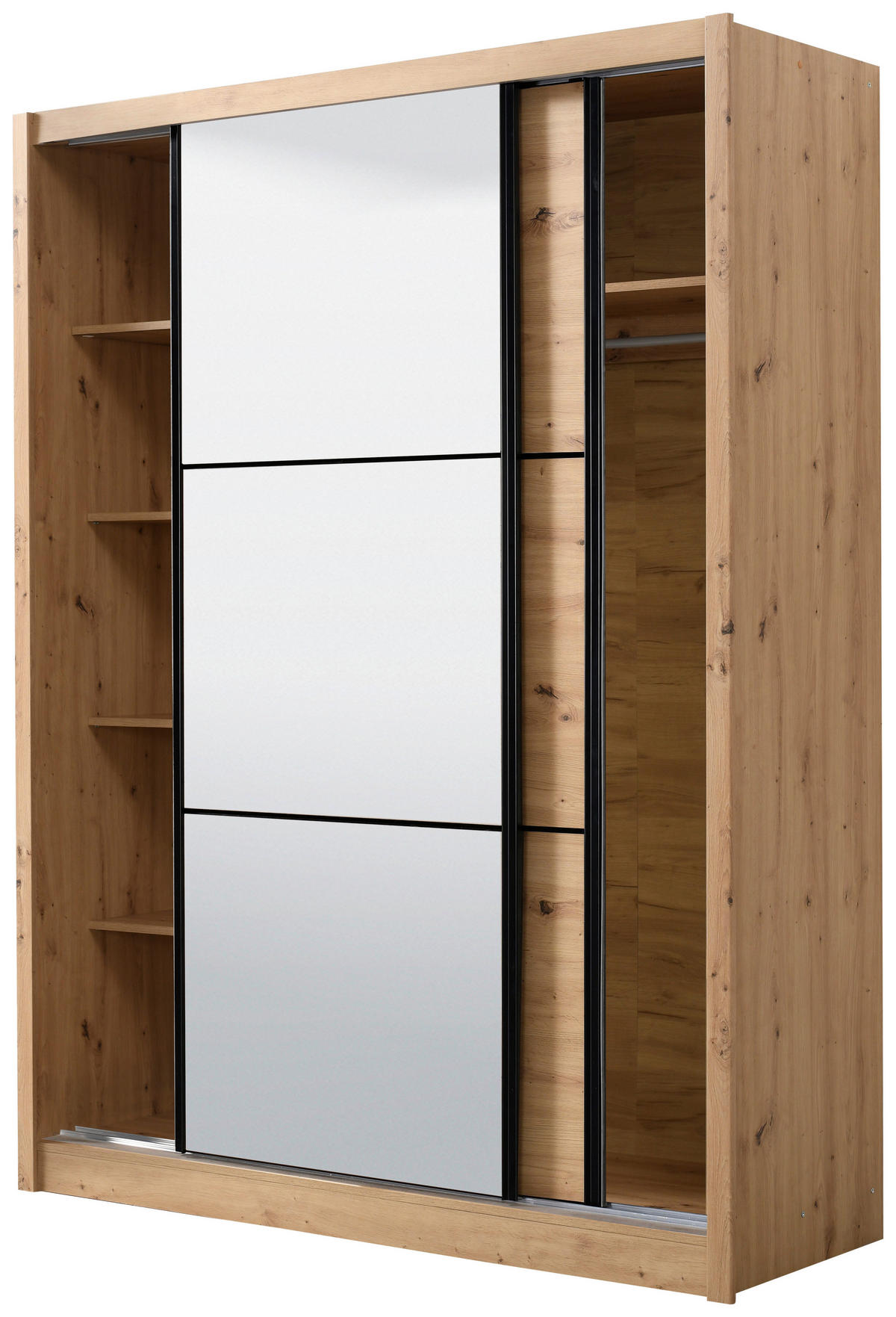 SCHIEBETÜRENSCHRANK 166/215,5/60 cm 2-türig Eiche Artisan  - Schwarz/Eiche Artisan, Basics, Glas/Holzwerkstoff (166/215,5/60cm) - Xora