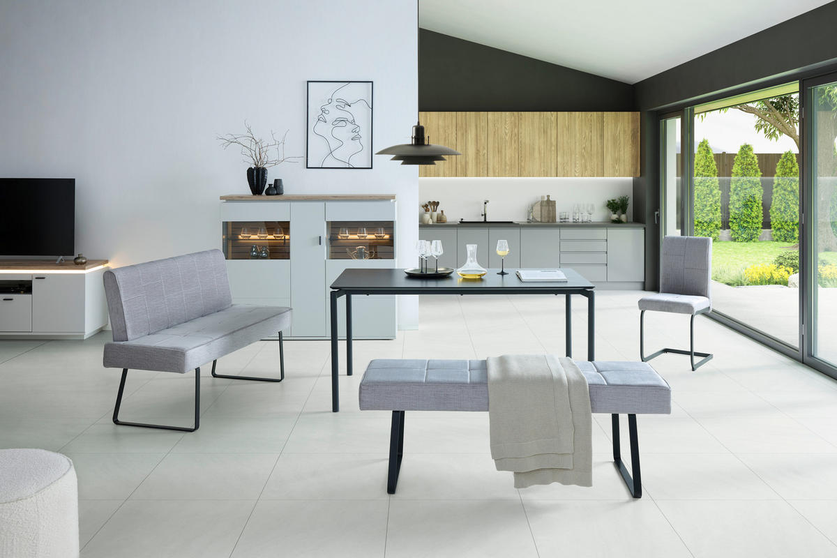 SITZBANK 140/88/62 cm Samt Hellgrau  - Hellbraun/Hellgrau, KONVENTIONELL, Textil/Metall (140/88/62cm) - MID.YOU