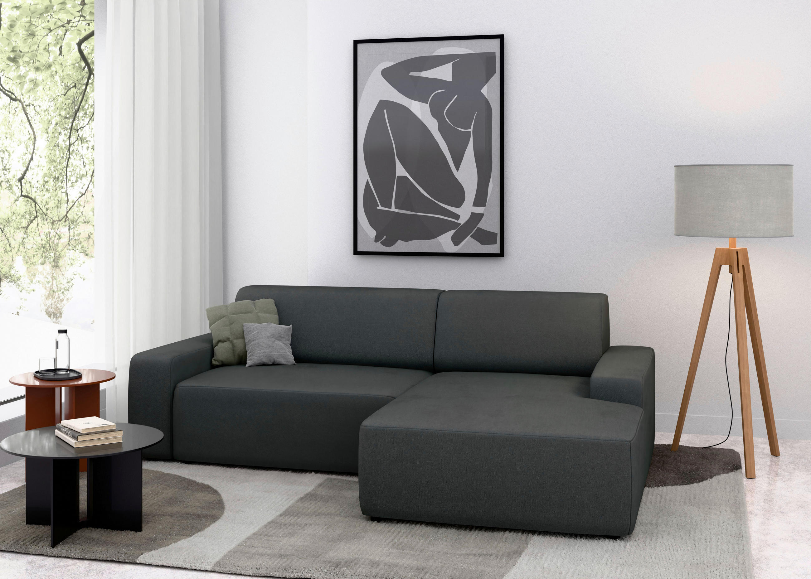 ECKSOFA in Struktur Anthrazit  - Anthrazit/Schwarz, Modern, Kunststoff/Textil (246/162cm) - Trendmanufaktur