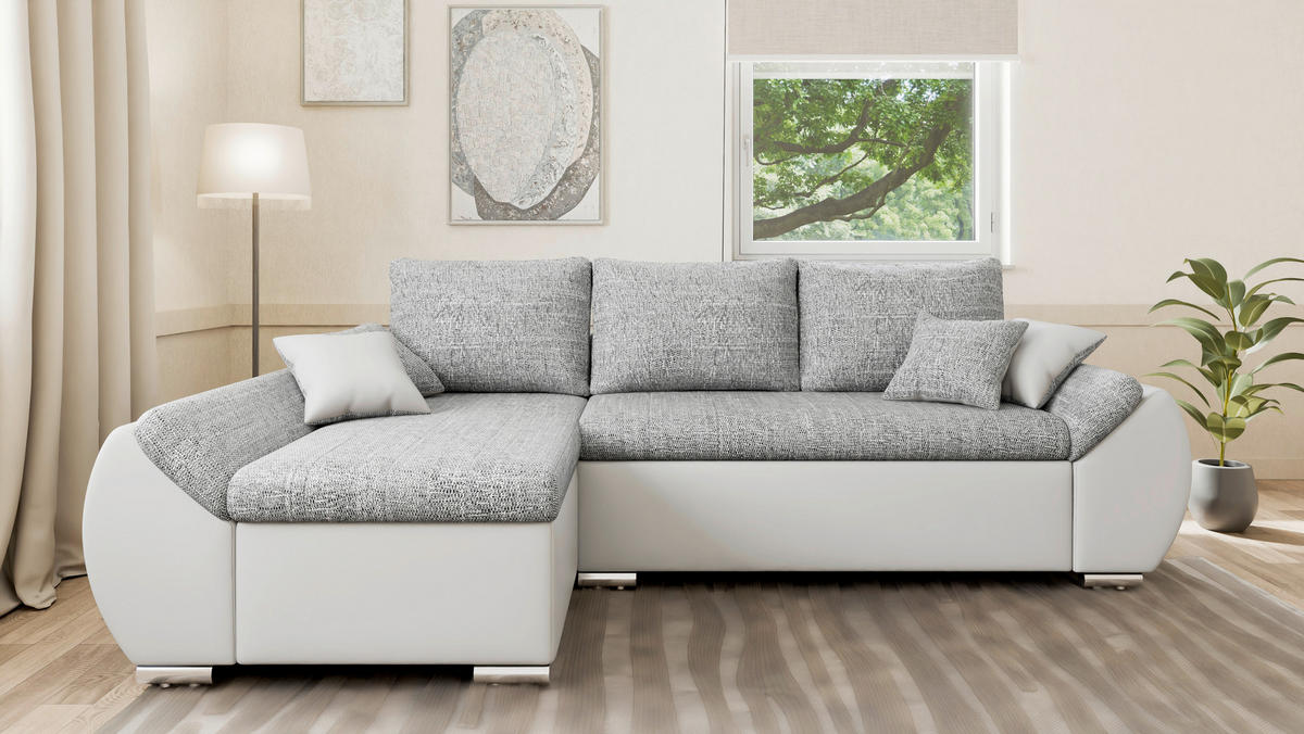 ECKSOFA  AURO Grau, Weiß  - Silberfarben/Weiß, Design, Kunststoff/Textil (275/155cm) - MID.YOU