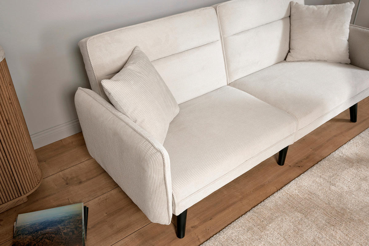 SCHLAFSOFA Cord Elfenbein  - Elfenbein/Champagner, MODERN, Holz/Textil (191/83/84cm) - Livetastic