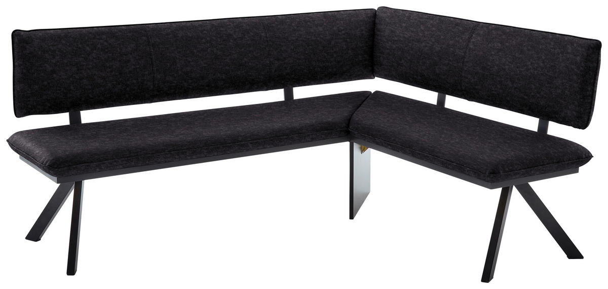 ECKBANK in Metall, Textil Anthrazit, Schwarz  - Anthrazit/Schwarz, Modern, Textil/Metall (180/140cm) - Cantus