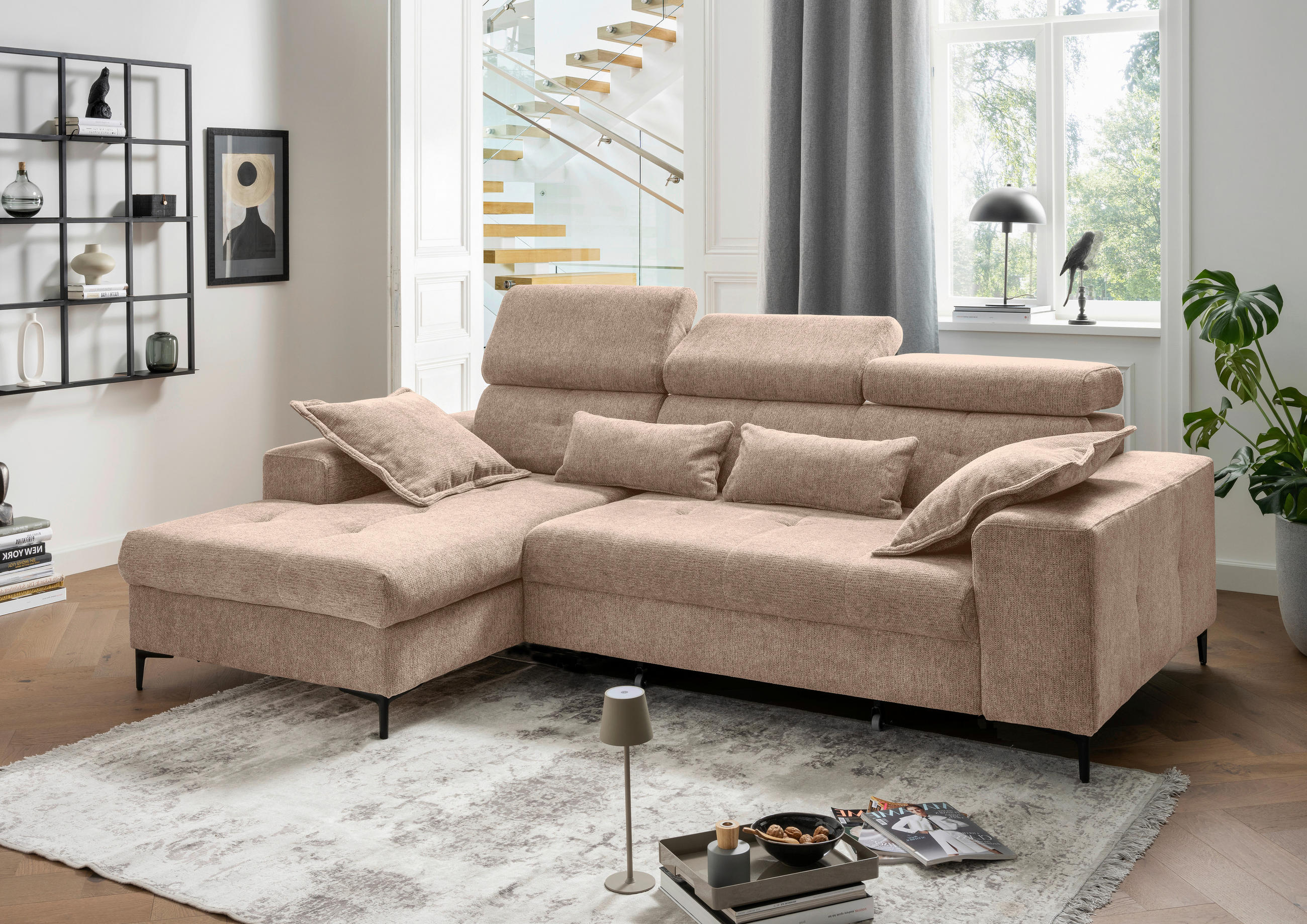 ECKSOFA Chenille Hellbraun  - Hellbraun/Schwarz, Basics, Textil/Metall (186/270cm) - Livetastic