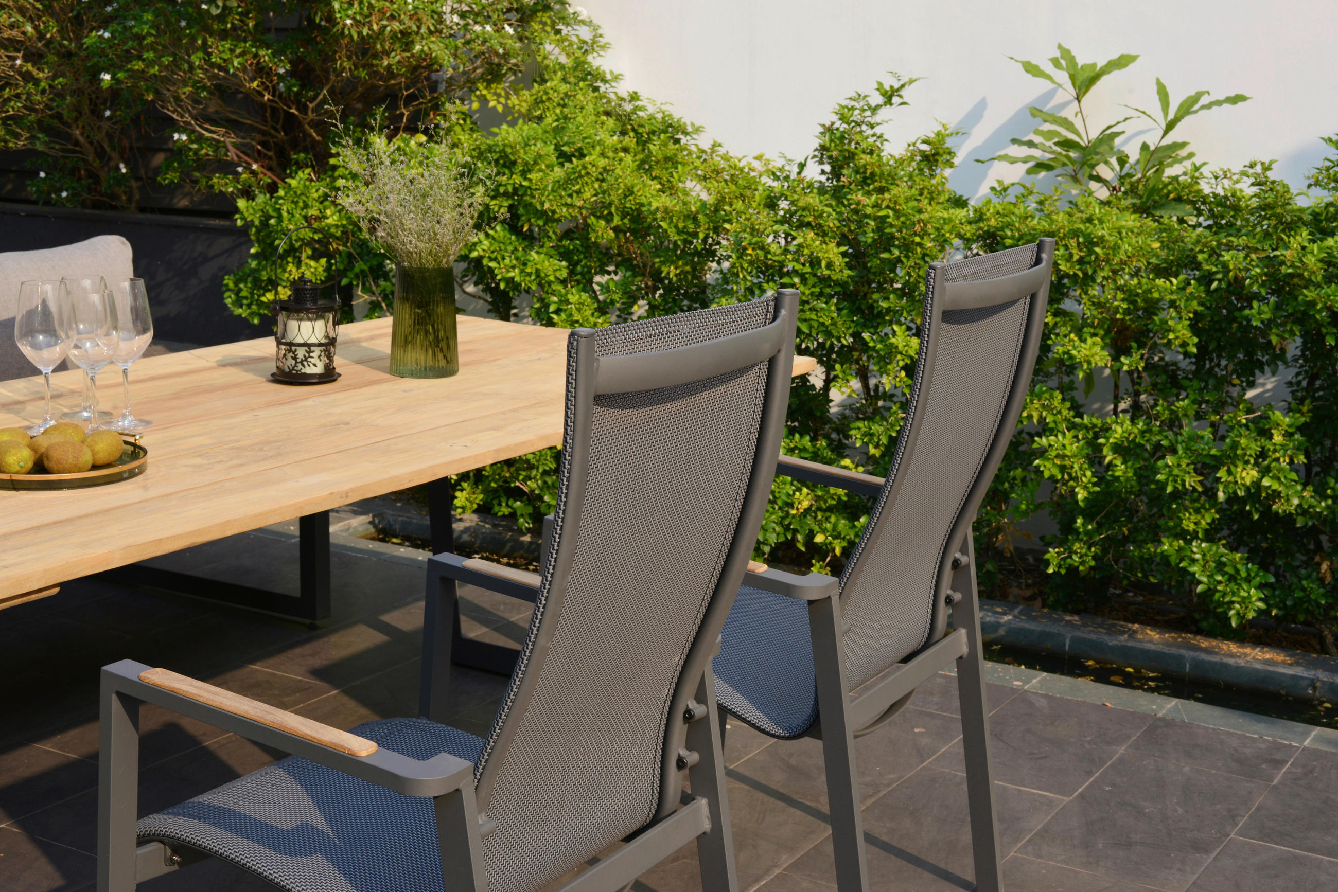 STAPELSESSEL Teakholz Aluminium Anthrazit, Dunkelgrau, Teakfarben  - Dunkelgrau/Anthrazit, Design, Holz/Textil (63/108/65cm) - Amatio