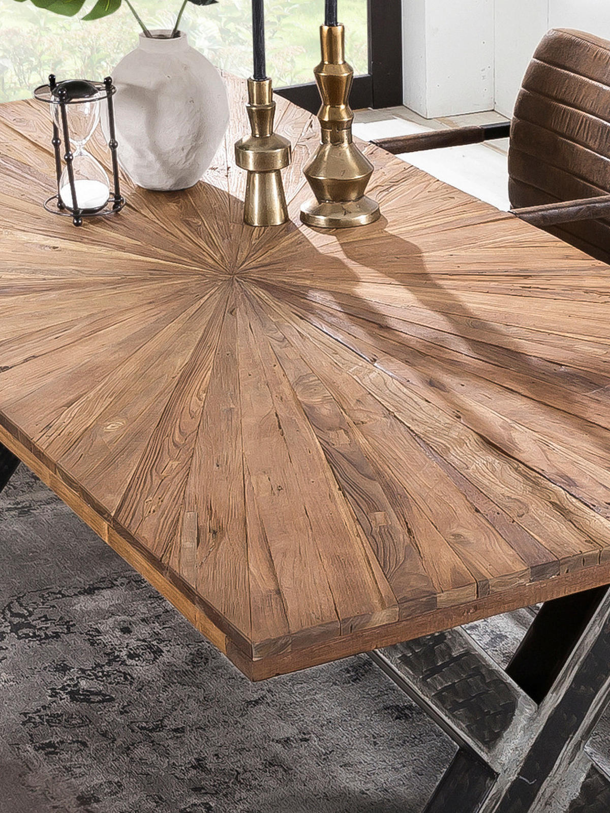 ESSTISCH 180/100/76 cm Echtholz  Holz, Metall rechteckig Naturfarben, Schwarz  - Schwarz/Naturfarben, MODERN, Holz/Metall (180/100/76cm) - MID.YOU