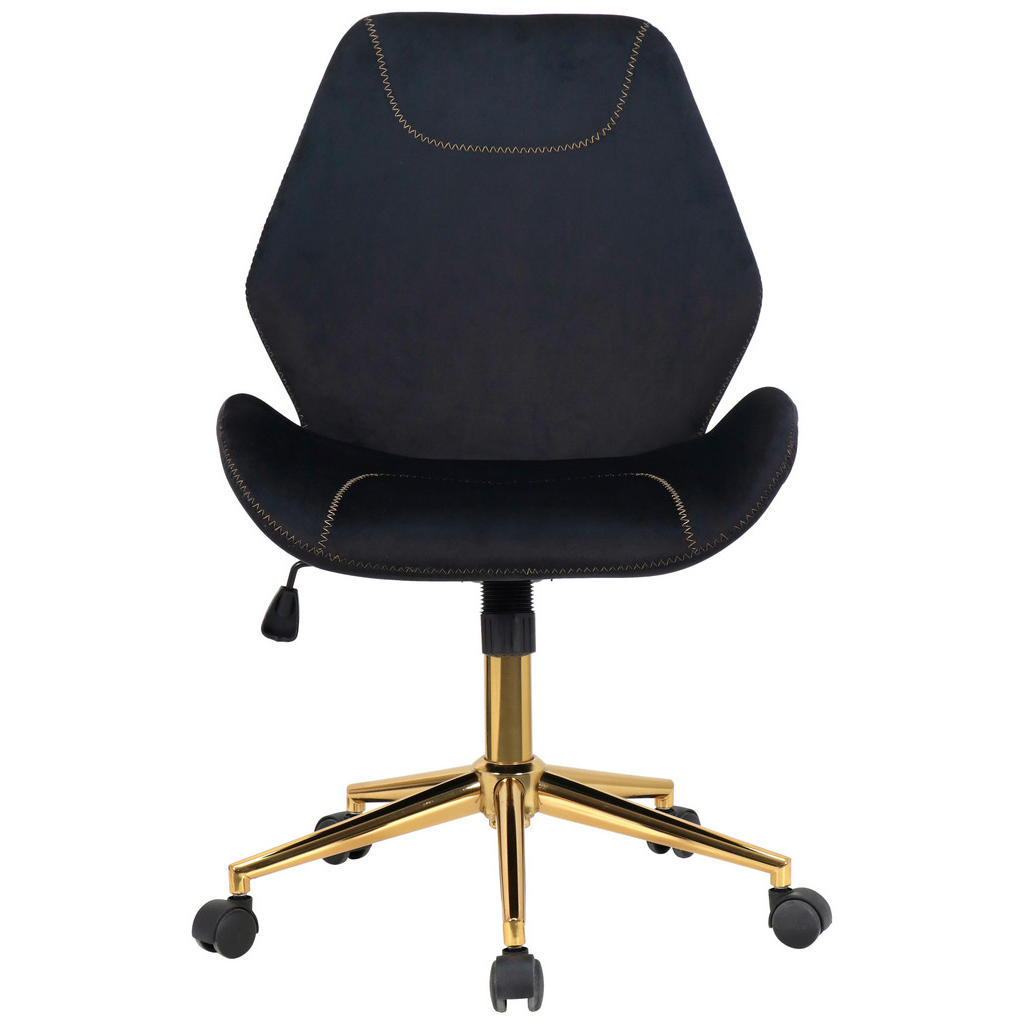 Thumbnail - Hom`in Drehstuhl, Schwarz, Gold, Metall, Textil, Drehkreuz, 58x89x63.5 cm, Sitzfläche 360° drehbar, Arbeitszimmer, Büros...