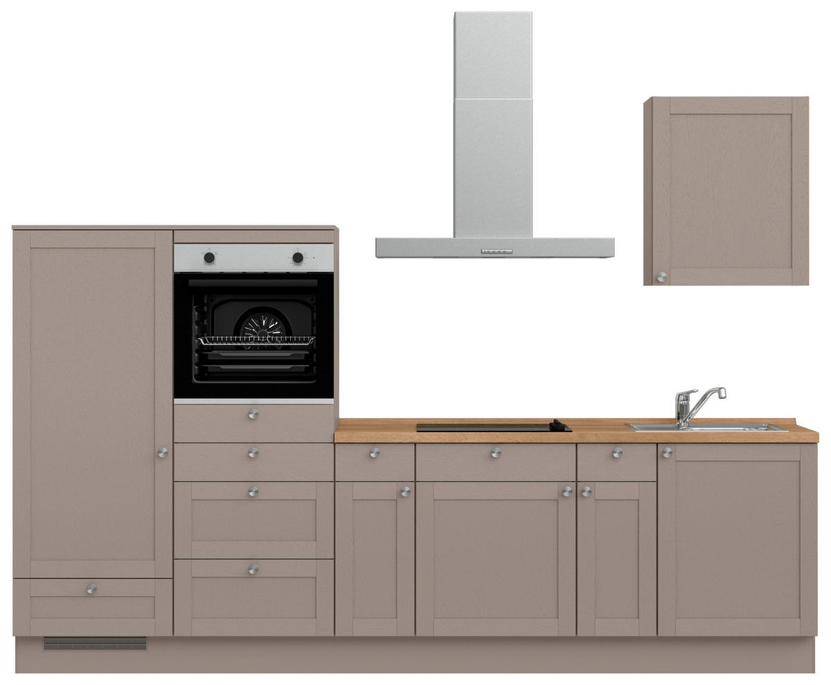 KÜCHENBLOCK Frame 300 cm  in Eichefarben, Beigebraun  - Edelstahlfarben/Eichefarben, MODERN, Holzwerkstoff/Metall (300cm) - Nobilia