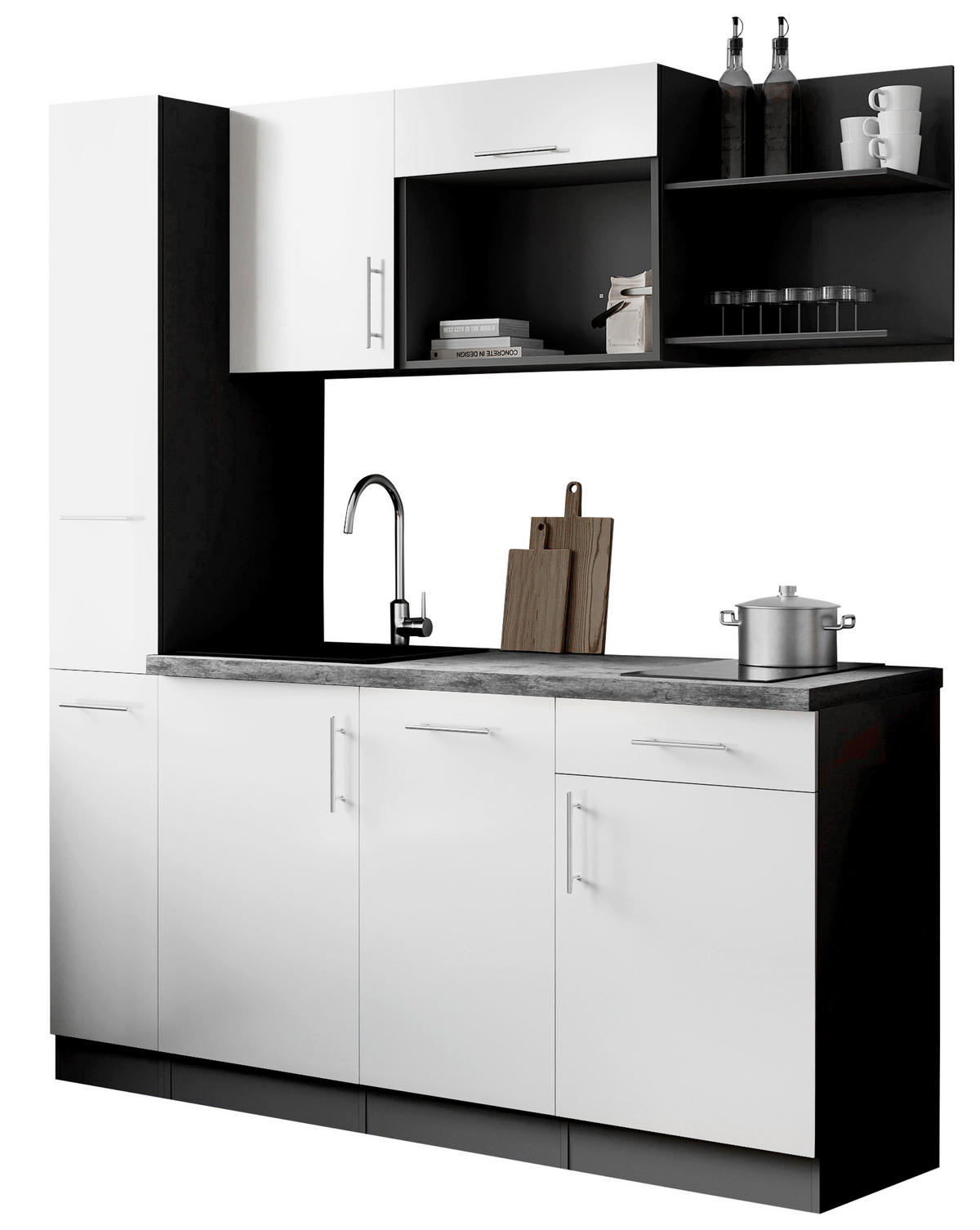 KÜCHENBLOCK Oliver 175 cm  in Weiß  - Weiß/Grau, Trend, Holzwerkstoff/Metall (175cm) - Respekta