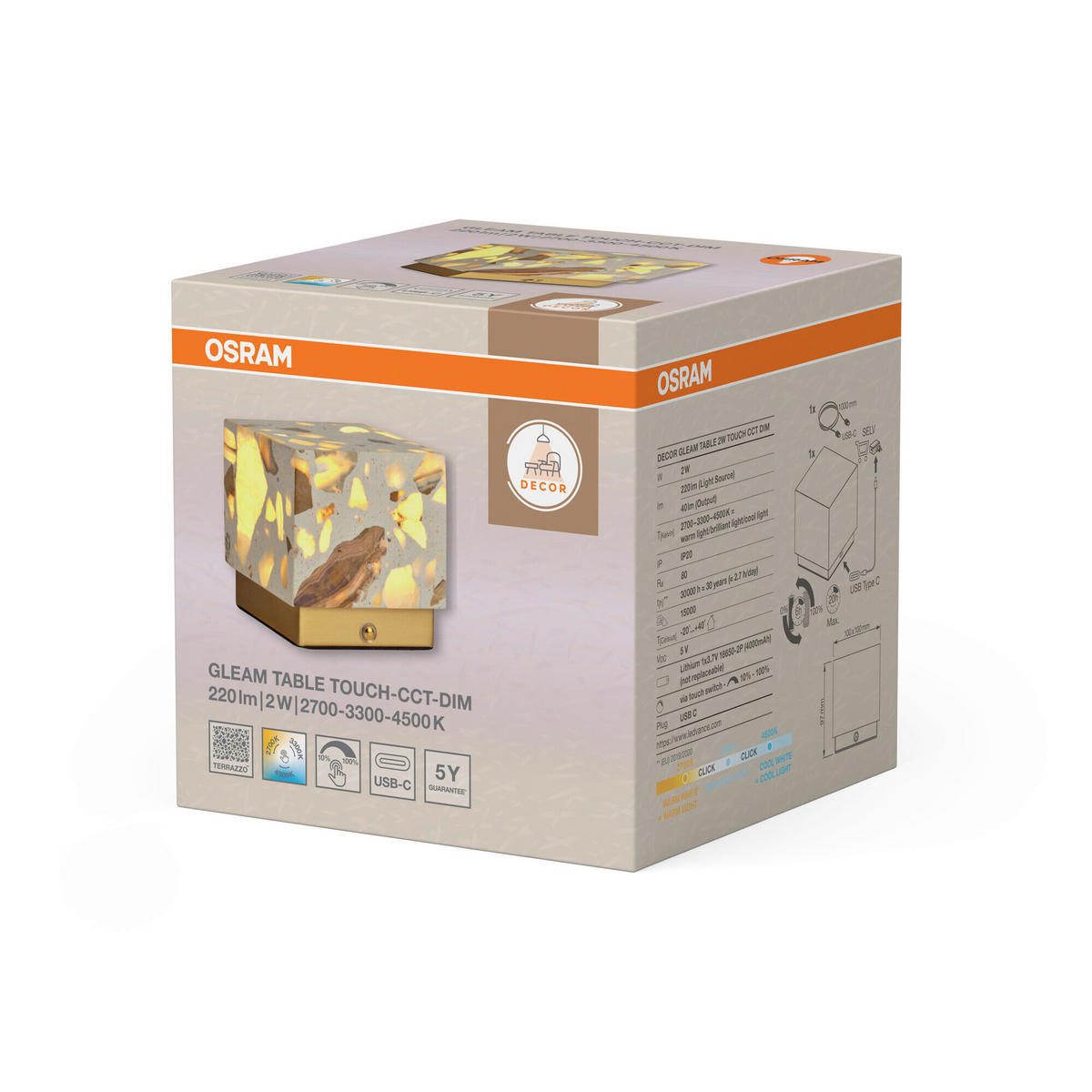 LED-TISCHLEUCHTE 10/10/9,7 cm   - Beige, Design, Stein (10/10/9,7cm) - Osram
