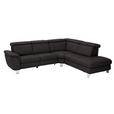 ECKSOFA in Echtleder Dunkelbraun  - Dunkelbraun/Alufarben, Design, Leder/Metall (271/242cm) - Cantus