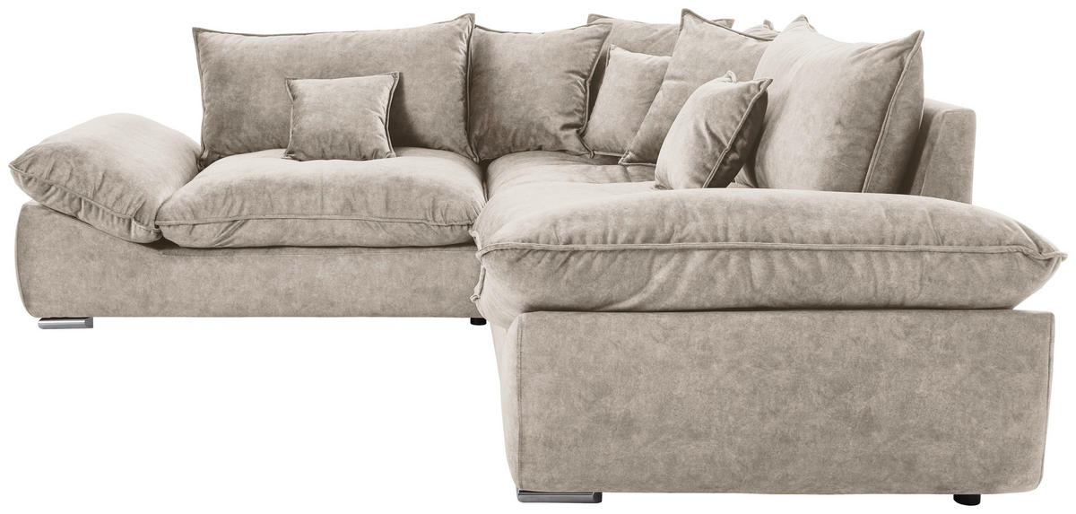 ECKSOFA Hellbraun Velours  - Chromfarben/Hellbraun, KONVENTIONELL, Kunststoff/Textil (247/247cm) - Carryhome