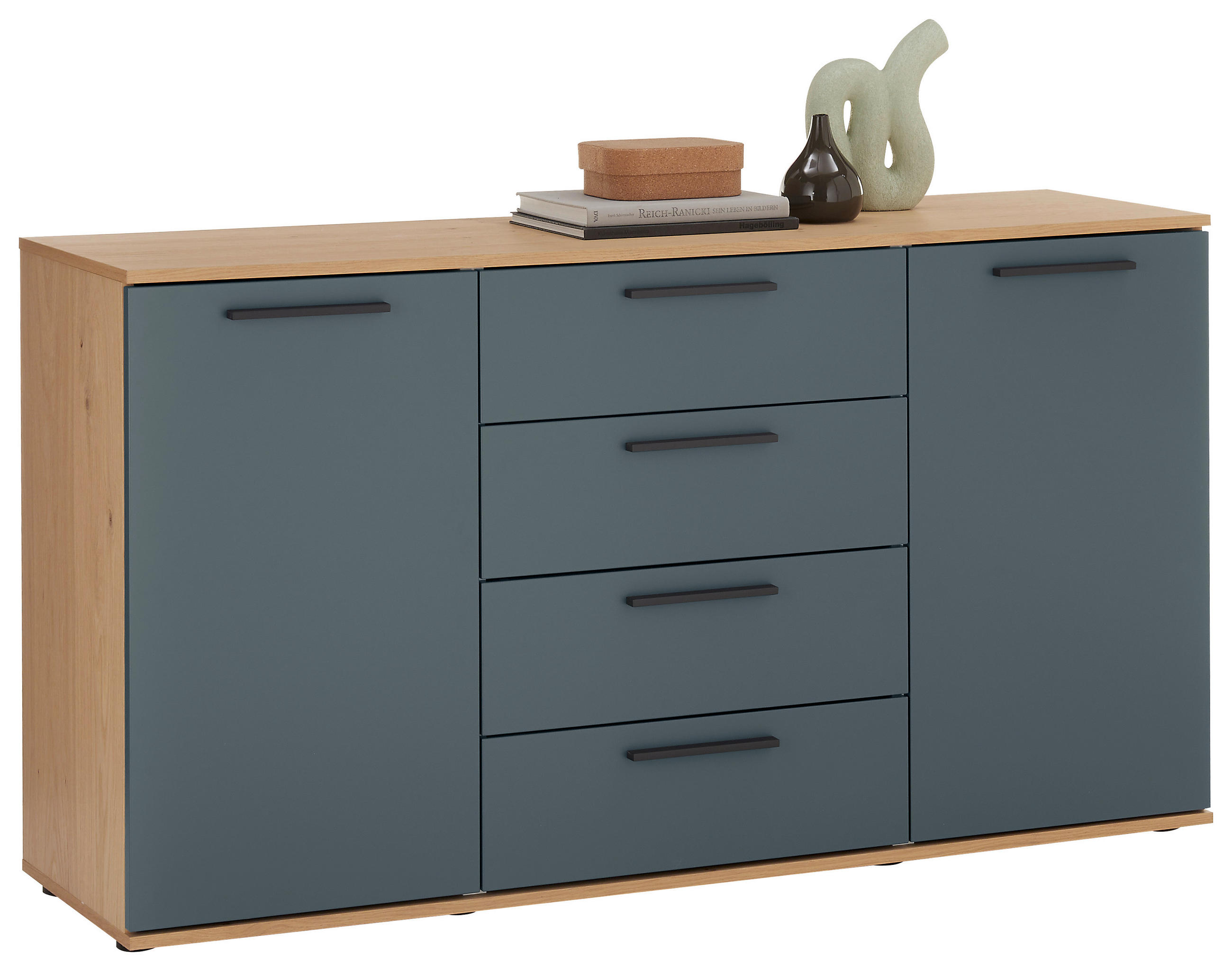 Dieter Knoll ŠIROKÁ KOMODA, modrá, barvy dubu, 151/82,5/46 cm