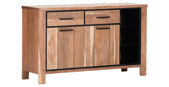 SIDEBOARD 135/80/44 cm  - Schwarz/Akaziefarben, LIFESTYLE, Glas/Holz (135/80/44cm) - Landscape