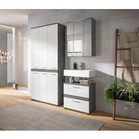 BADEZIMMER 3-teilig  in 165 cm  - Weiß Hochglanz/Silberfarben, Trend, Glas/Holzwerkstoff (165cm) - MID.YOU