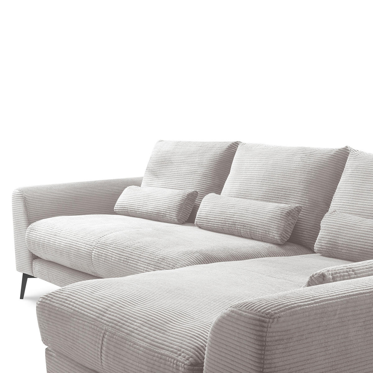 ECKSOFA  in Cord Hellgrau Nierenkissen, Rückenkissen  313/172 cm  - Hellgrau/Schwarz, Design, Textil/Metall (313/172cm) - P & B