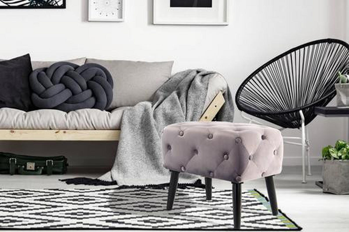 TABURETKA, textil, kompozitné drevo, 40/48/60 cm - čierna/sivá, Basics, kompozitné drevo/textil (40/48/60cm)