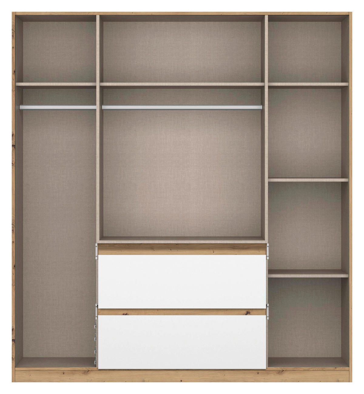DREHTÜRENSCHRANK 181/197/54 cm 4-türig Weiß, Eiche Artisan, Silberfarben  - Silberfarben/Eiche Artisan, Basics, Holzwerkstoff (181/197/54cm) - Rauch Möbel