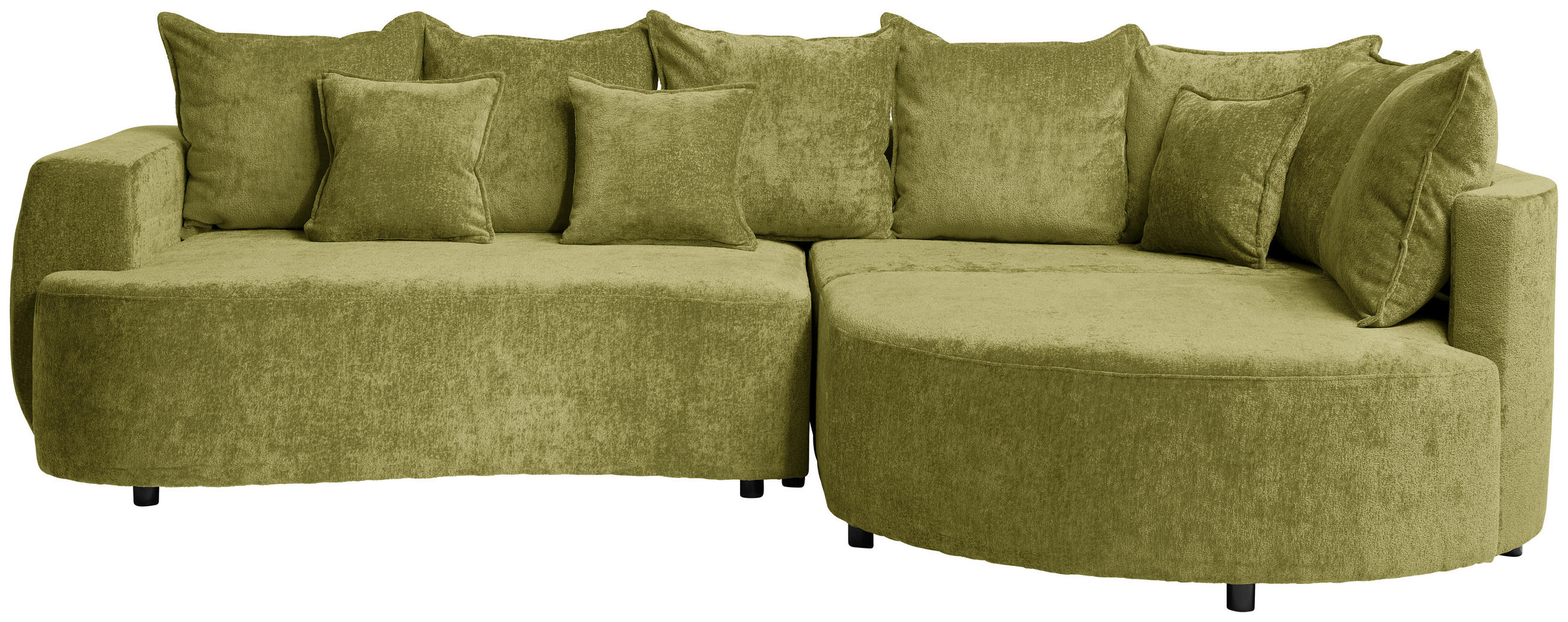 ECKSOFA  in Chenille Olivgrün  307/194 cm  - Schwarz/Olivgrün, MODERN, Kunststoff/Textil (307/194cm) - Carryhome