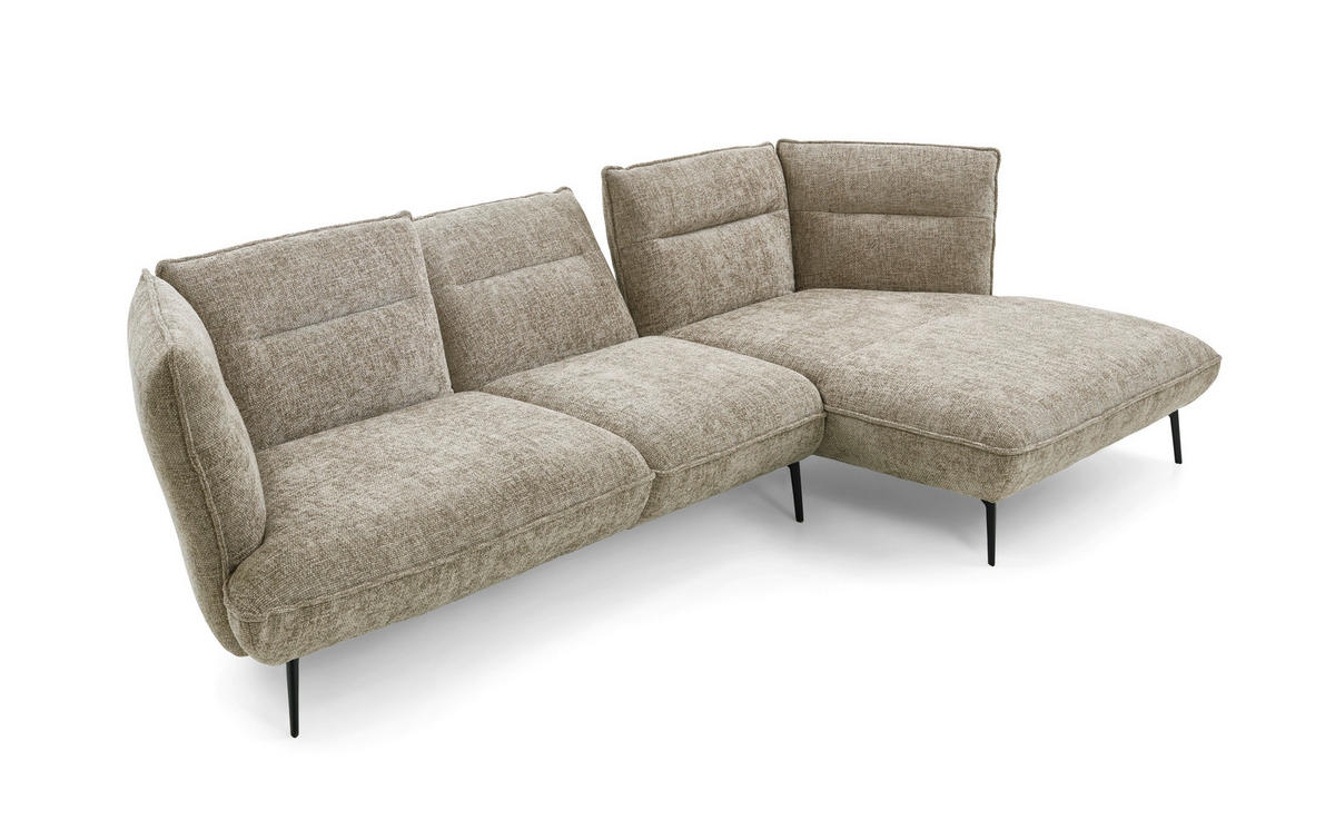 ECKSOFA in Flachgewebe Taupe  - Taupe/Schwarz, Design, Textil/Metall (339/153cm) - Moderano