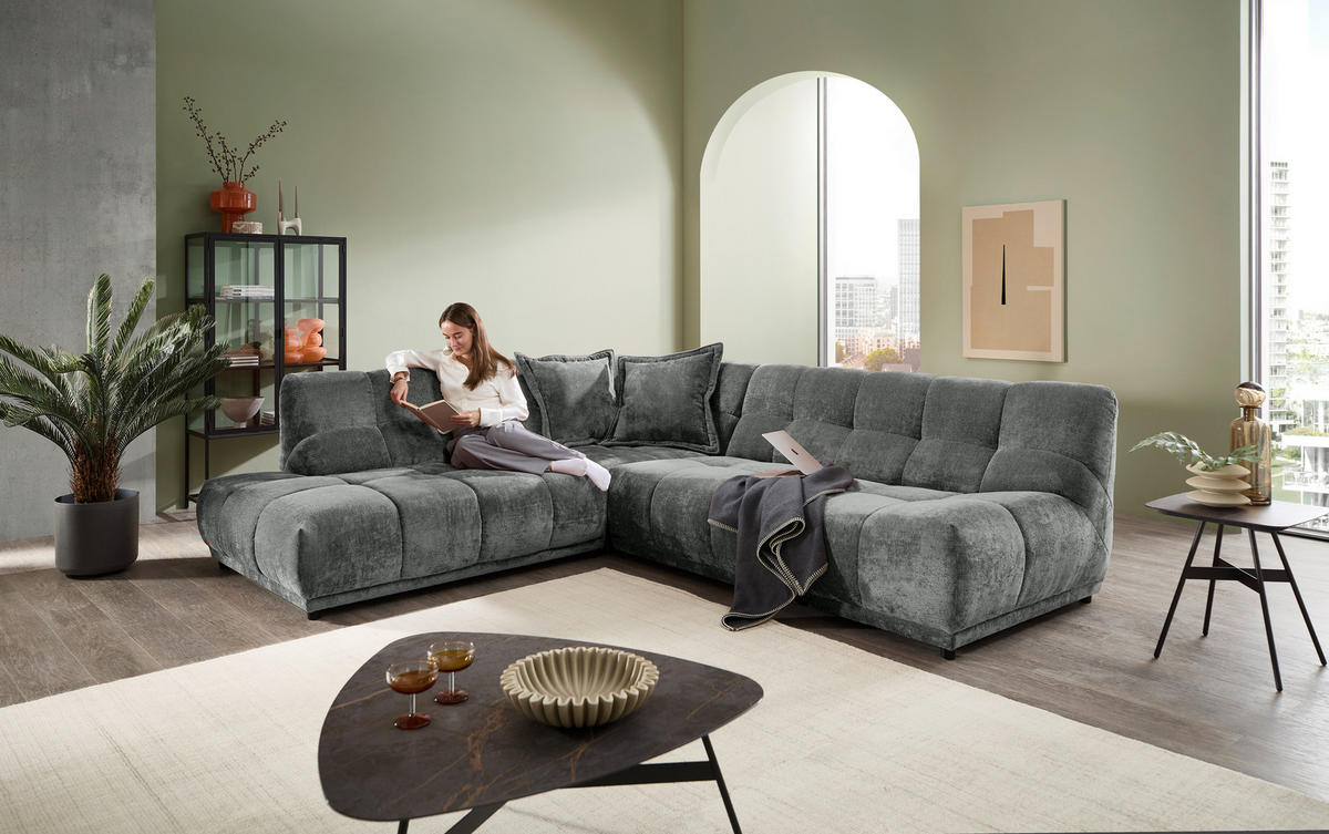 ECKSOFA ITALIA in Chenille Anthrazit  250/284 cm  - Anthrazit/Schwarz, MODERN, Kunststoff/Textil (250/284cm) - Livetastic