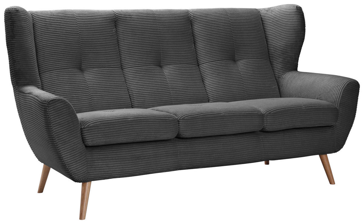 3-SITZER-SOFA in Cord Anthrazit, Dunkelgrau  - Eichefarben/Dunkelgrau, Design, Holz/Textil (190/102/90cm) - Stylife