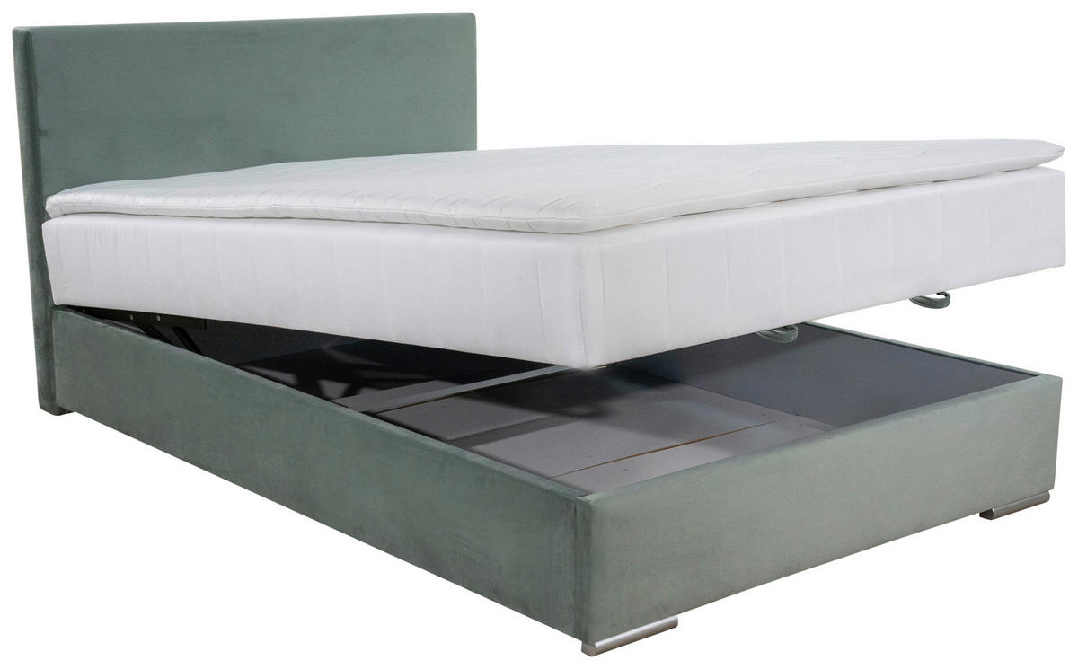 Boxspring, 140/200 cm, verde mentă - culoare crom/verde mentă, Modern, textil (140/200cm) - Carryhome