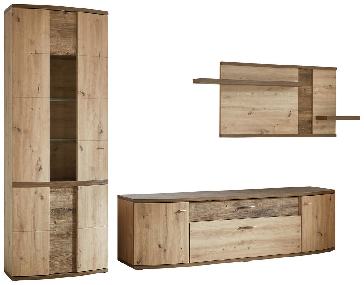 WOHNWAND  in Eichefarben, Eiche Artisan 313/209/50 cm  - Eichefarben/Eiche Artisan, Design, Glas/Holzwerkstoff (313/209/50cm) - Xora
