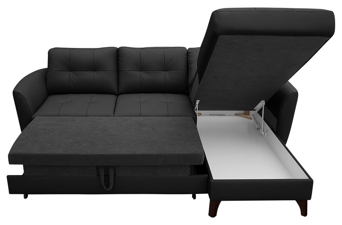 ECKSOFA in Lederlook Echtleder Schwarz  - Buchefarben/Schwarz, Design, Leder/Holz (238/168cm) - Livetastic