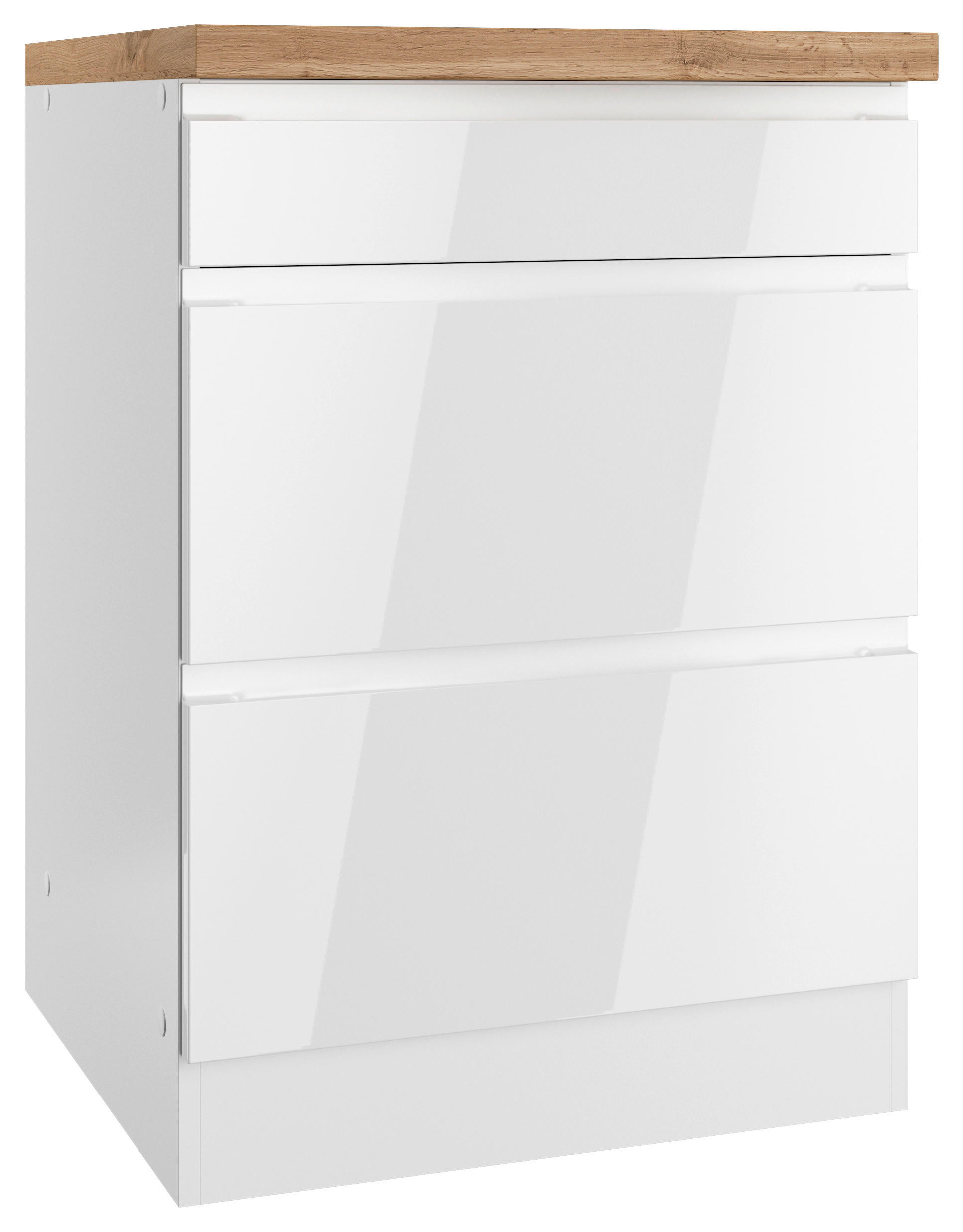 KÜCHENUNTERSCHRANK 60/86/60 cm  in Weiß, Eiche Wotan, Weiß Hochglanz  - Weiß Hochglanz/Eiche Wotan, LIFESTYLE, Holzwerkstoff (60/86/60cm) - Held