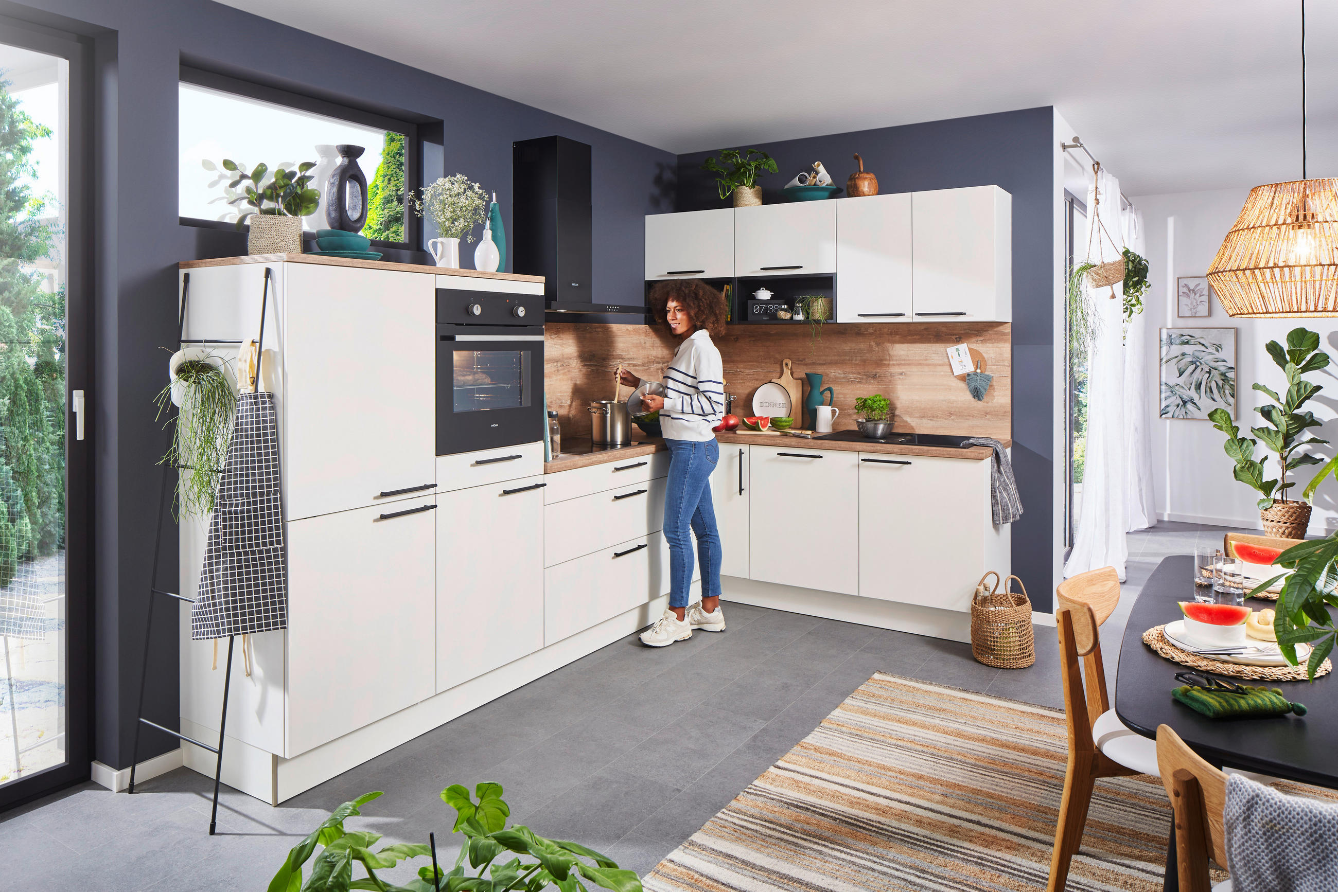 EINBAUKÜCHE UNO  - Schwarz/Weiß, Design, Holzwerkstoff/Metall - Moderano