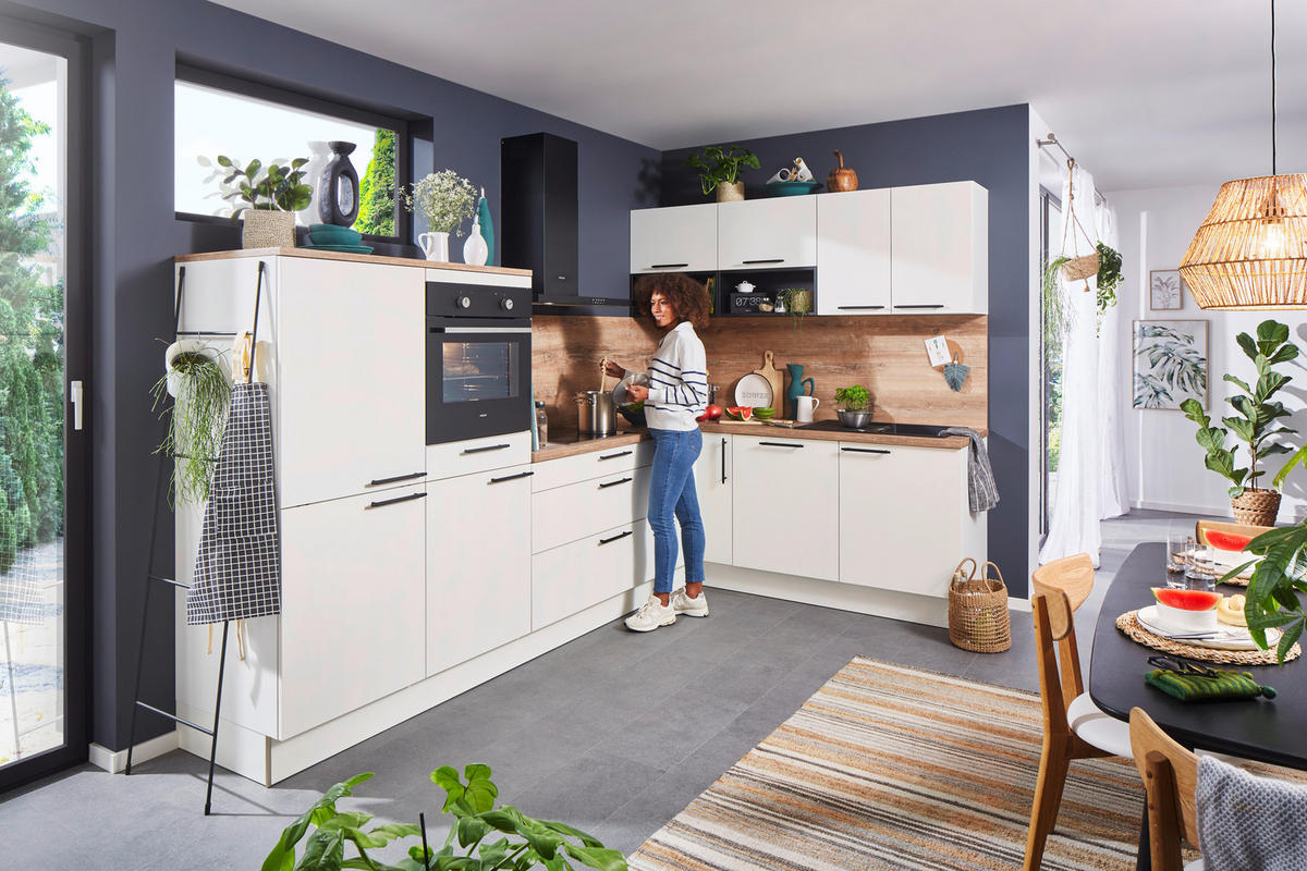 EINBAUKÜCHE UNO  - Schwarz/Weiß, Design, Holzwerkstoff/Metall - Moderano