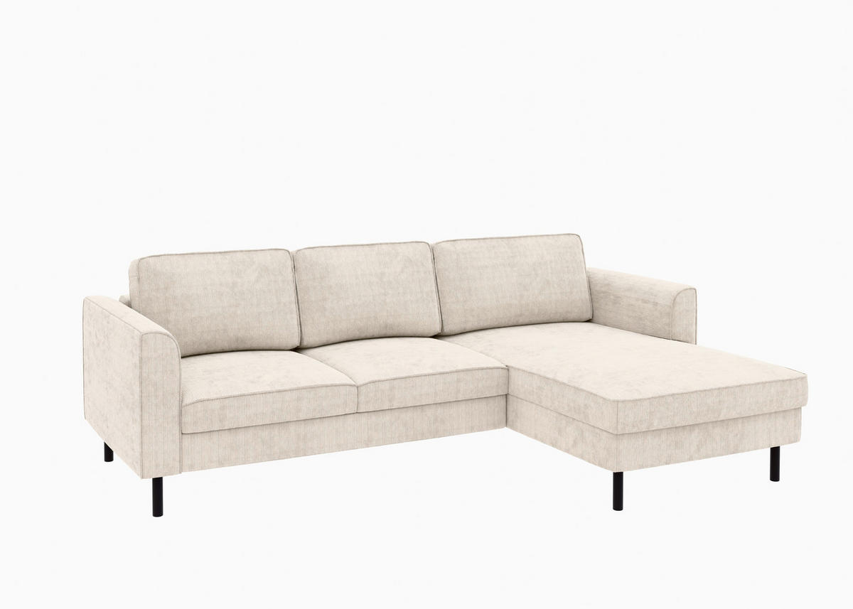 ECKSOFA in Cord Creme  232/161 cm  - Creme/Schwarz, MODERN, Textil/Metall (232/161cm) - Trendmanufaktur