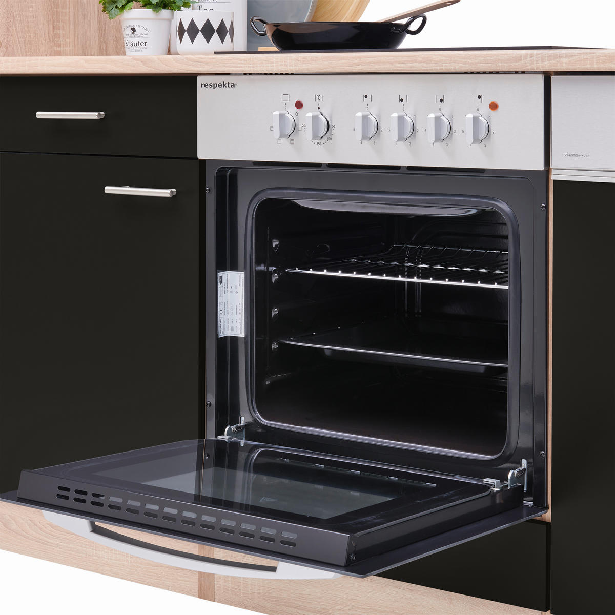 KÜCHENBLOCK 310 cm   in Schwarz, Eichefarben  - Eichefarben/Schwarz, Basics, Holzwerkstoff (310cm) - Respekta