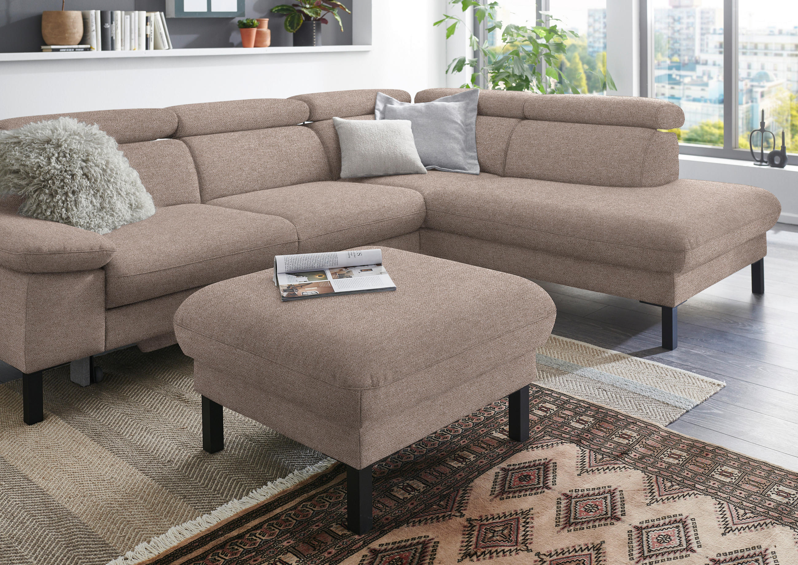 HOCKER in Textil Taupe  - Taupe/Schwarz, Design, Textil/Metall (74/46/74cm) - Pure Home Comfort