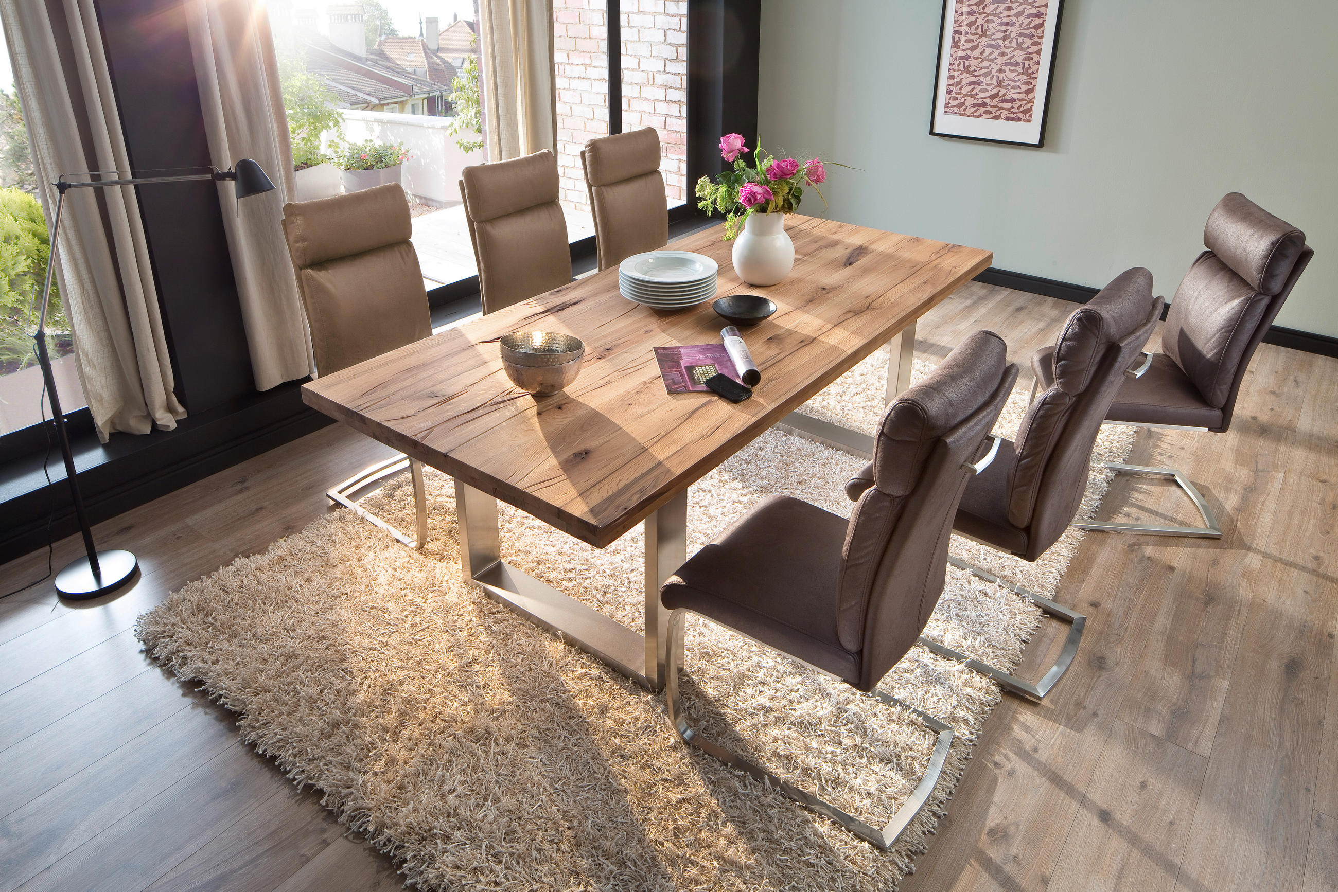 SCHWINGSTUHL in Edelstahl Mikrofaser - Sandfarben/Edelstahlfarben, Design, Textil/Metall (46/106/62cm) - Livetastic