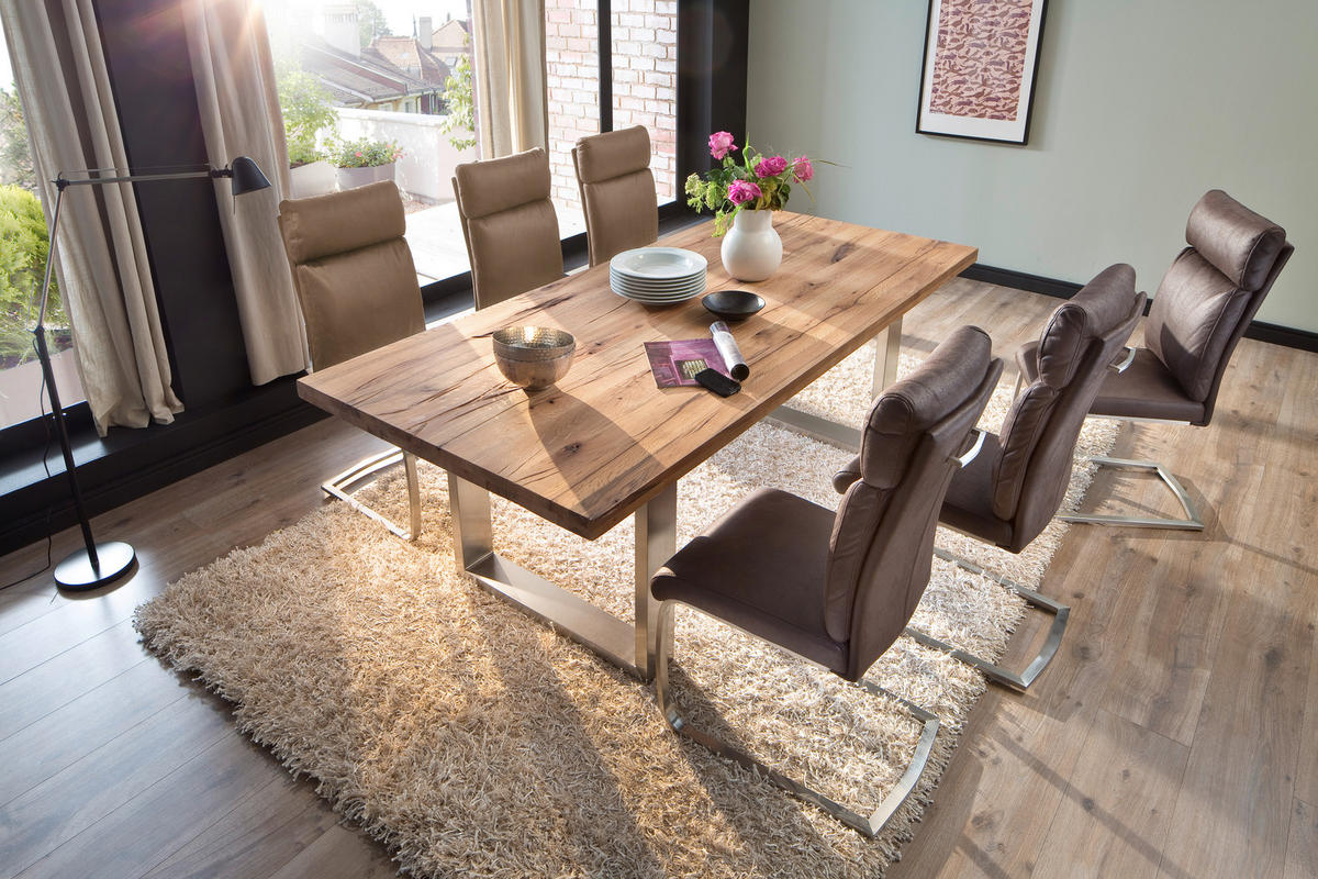 SCHWINGSTUHL  in Edelstahl Mikrofaser  - Sandfarben/Edelstahlfarben, Design, Textil/Metall (46/106/62cm) - Livetastic