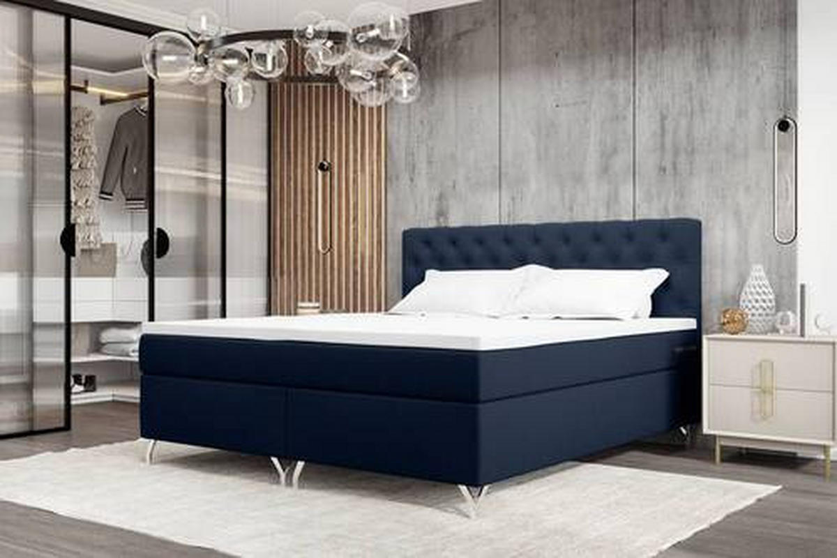BOXSPRINGBETT 160/200 cm  in Dunkelblau  - Chromfarben/Dunkelblau, Konventionell, Textil/Metall (160/200cm) - Carryhome