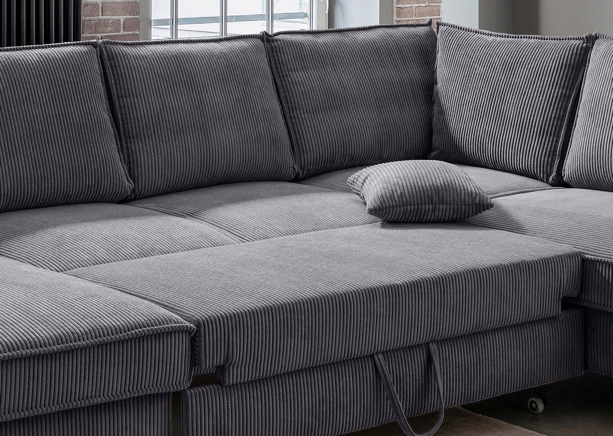 SJEDEĆA GARNITURA tekstil  siva   - siva/crna, Moderno, tekstil/metal (150/309/198cm) - MID.YOU