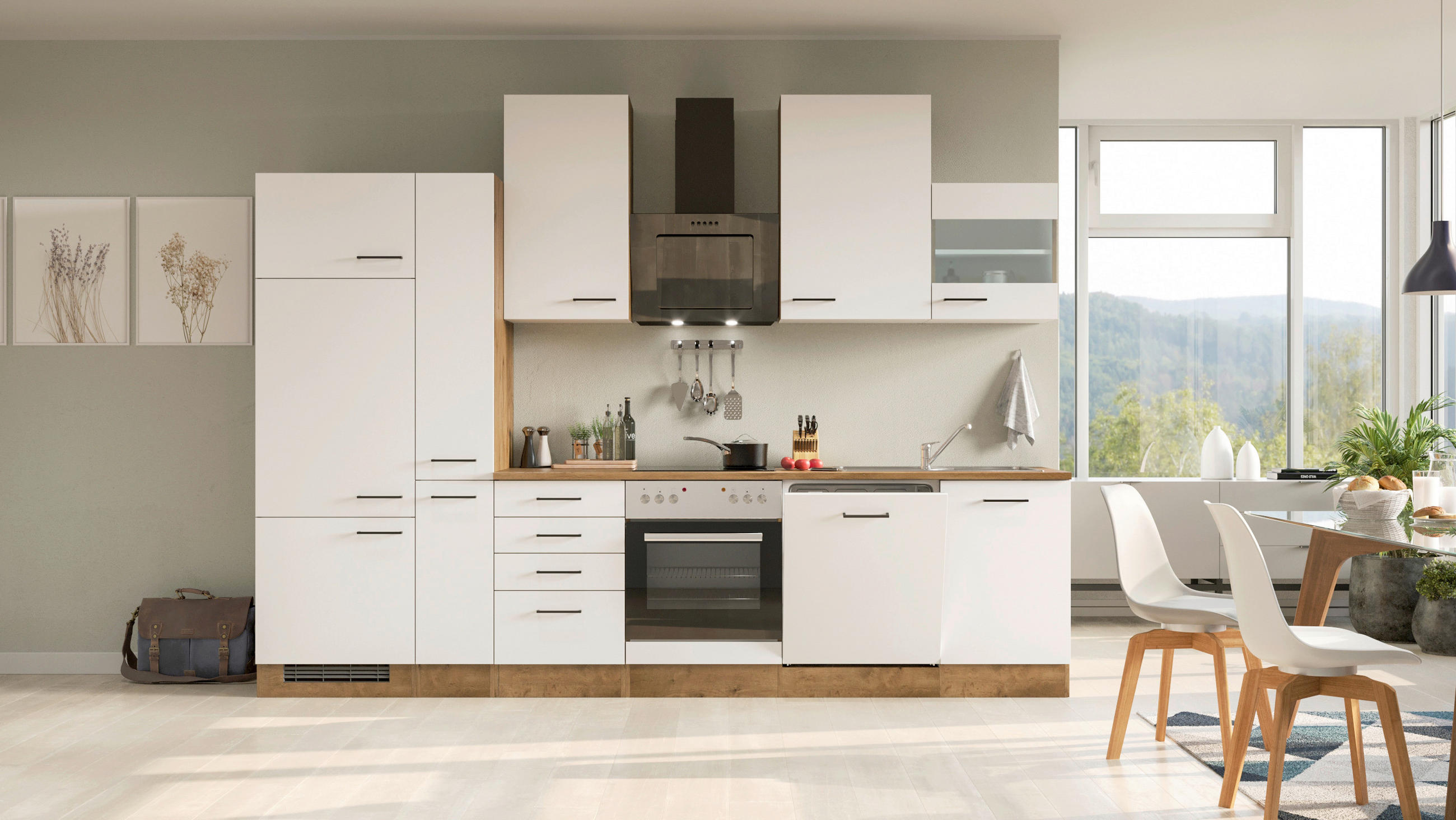 FlexWell Küchenblock Eiche, Magnolie 310 cm