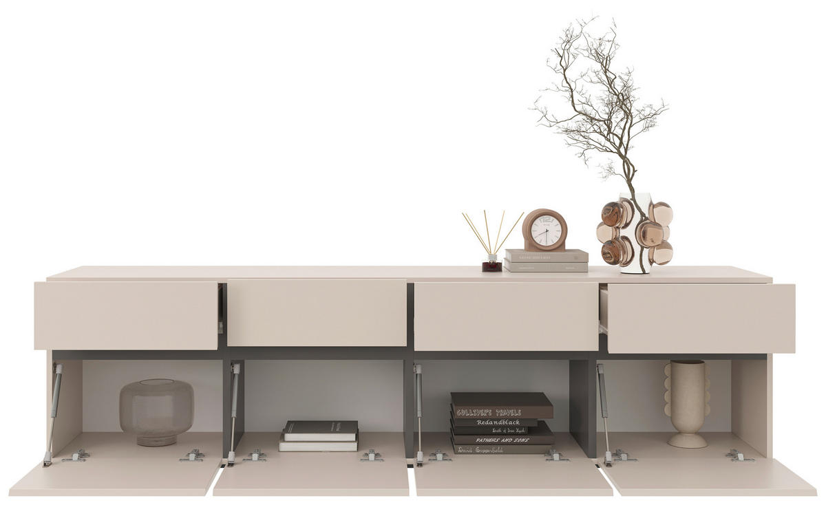 LOWBOARD  in 200/52,8/40 cm  - Kaschmir/Schwarz, Design, Holzwerkstoff (200/52,8/40cm) - Xora