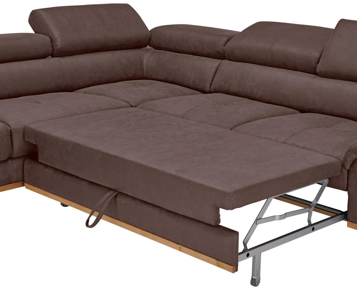 ECKSOFA inkl.Funktionen Mokka Lederlook  - Schwarz/Mokka, Natur, Holz/Textil (226/282cm) - Novel