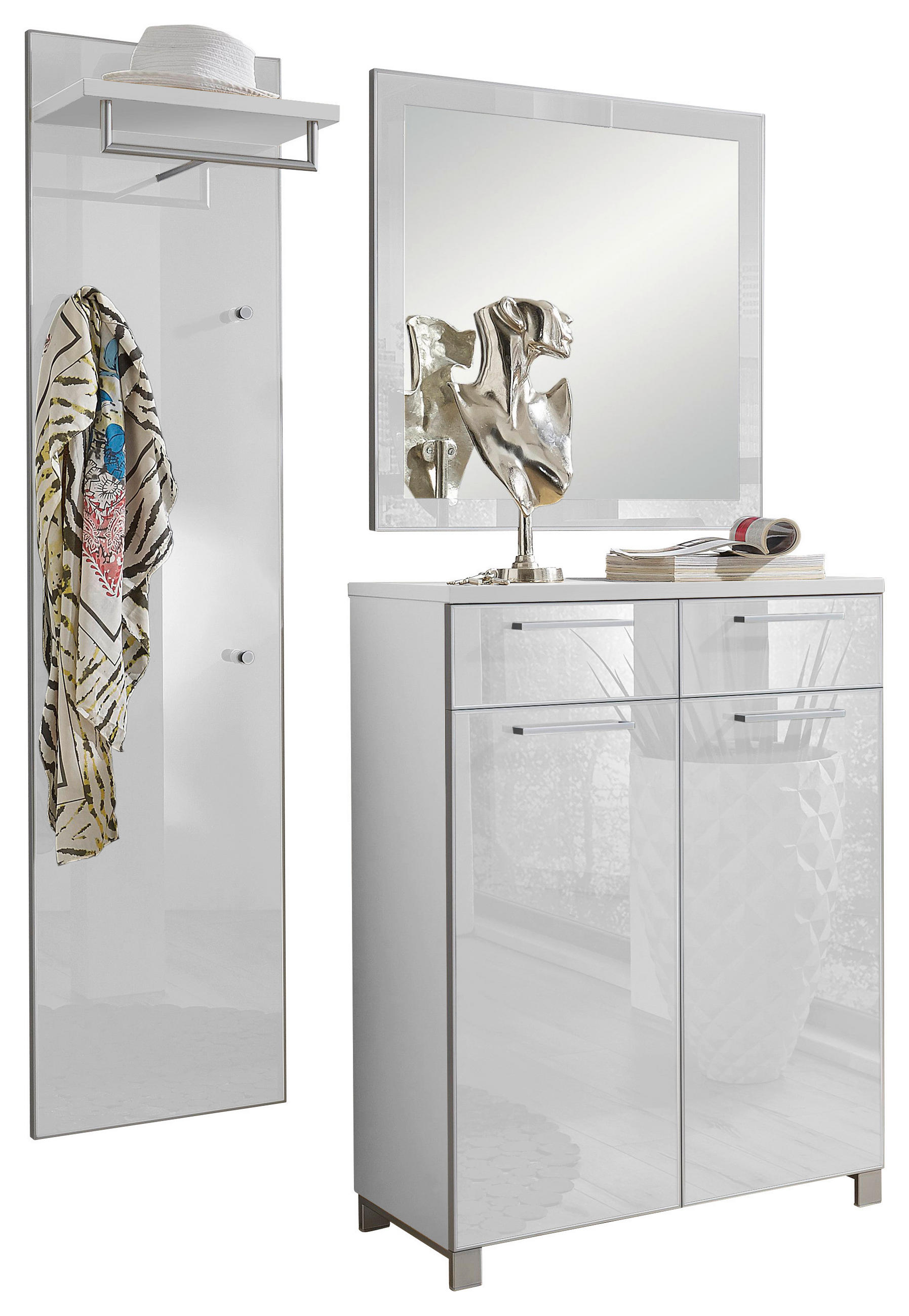 GARDEROBE 3-teilig  in 135/195/37 cm  - Weiß, Design, Glas/Holzwerkstoff (135/195/37cm)