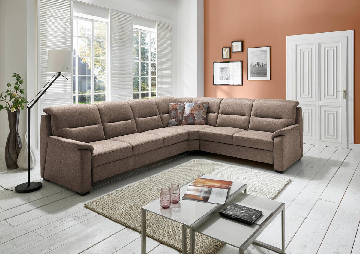 ECKSOFA in Mikrofaser Sandfarben  - Sandfarben/Schwarz, Konventionell, Holz/Textil (303/245cm) - Beldomo Comfort