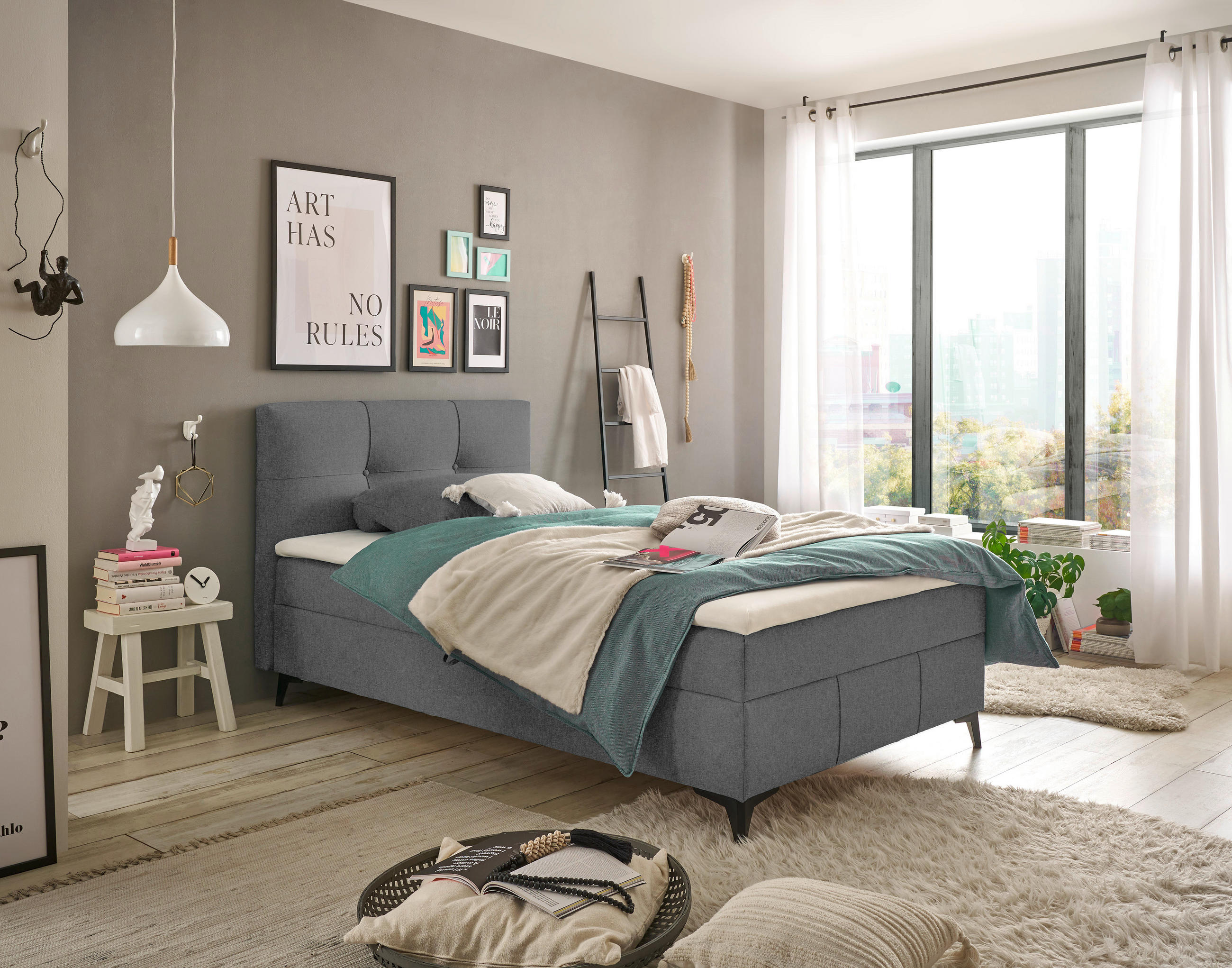 BOXBETT 120/200 cm  in Dunkelgrau  - Dunkelgrau, Basics, Holzwerkstoff/Textil (120/200cm) - Xora