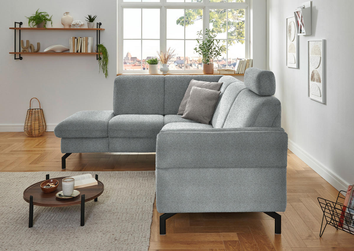ECKSOFA in Flachgewebe Hellgrau  - Hellgrau/Schwarz, Konventionell, Textil/Metall (190/241cm) - Beldomo Comfort