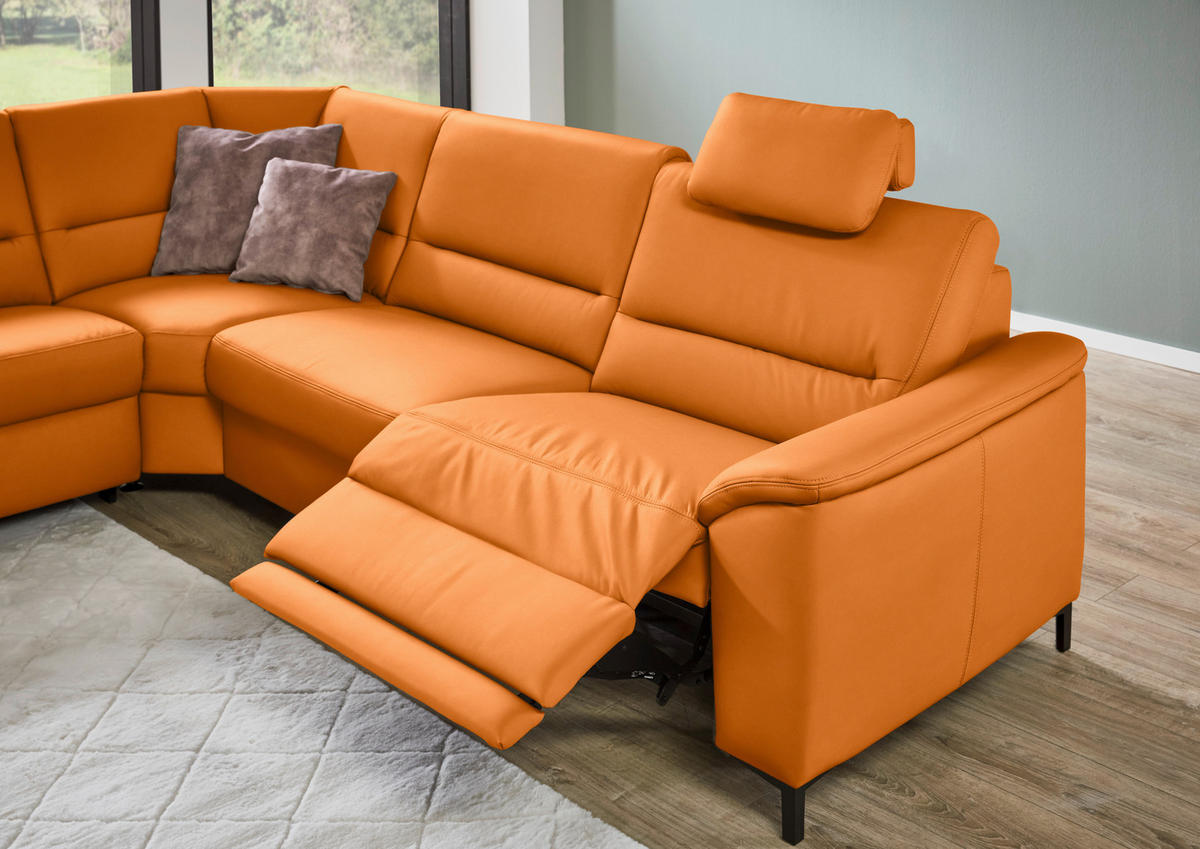 ECKSOFA  in Echtleder Orange  249/290 cm  - Schwarz/Orange, KONVENTIONELL, Leder/Metall (249/290cm) - Beldomo Premium