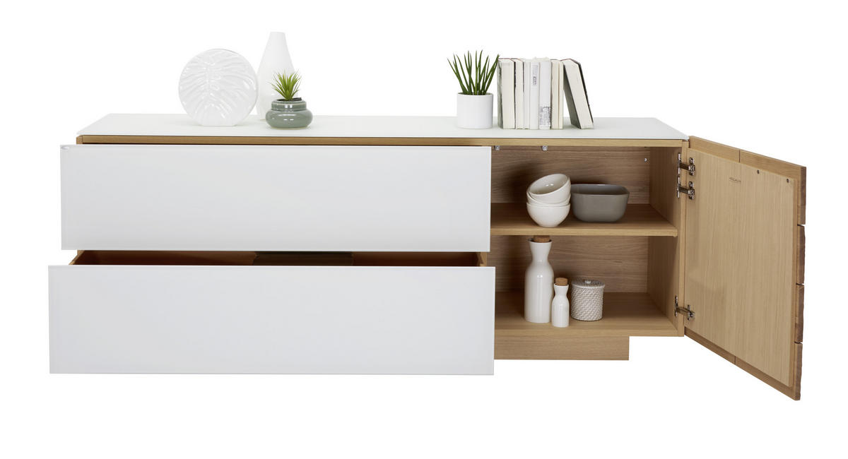 SIDEBOARD  in 192/74/52 cm  - Eichefarben/Weiß, Natur, Glas/Holz (192/74/52cm) - Voglauer
