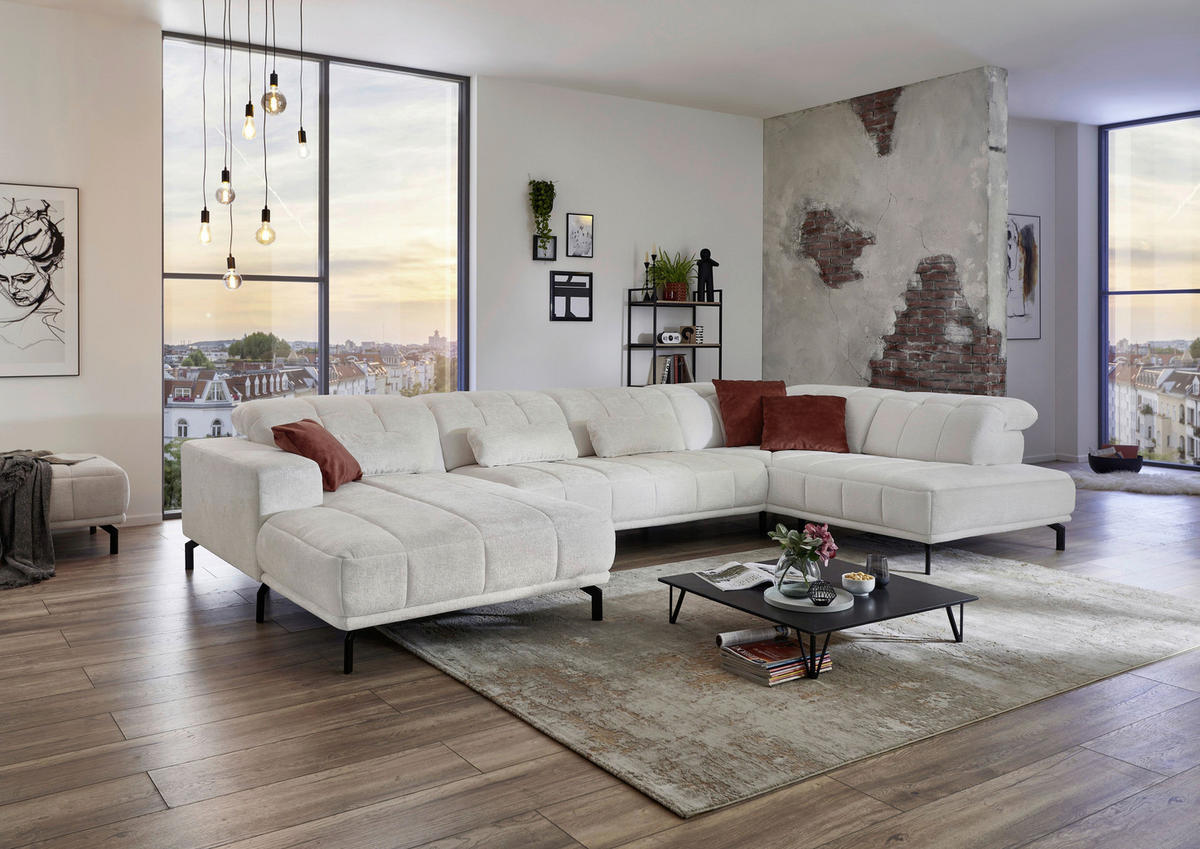 SAROKGARNITÚRA textil natúr színű  - natúr színű/fekete, Design, textil/fém (195/383/212cm) - Beldomo Style