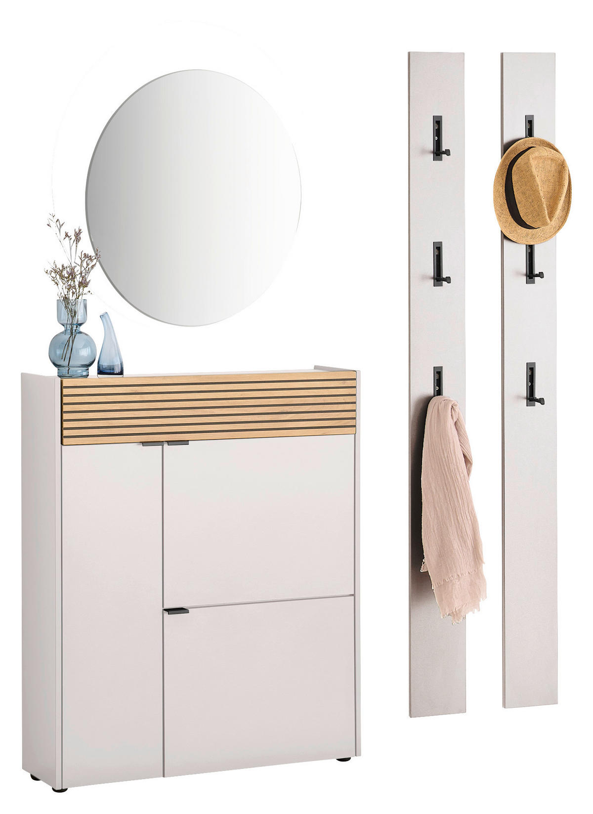GARDEROBE 4-teilig  in 143/200/22 cm  - Kaschmir/Eichefarben, Design, Glas/Holzwerkstoff (143/200/22cm) - Voleo