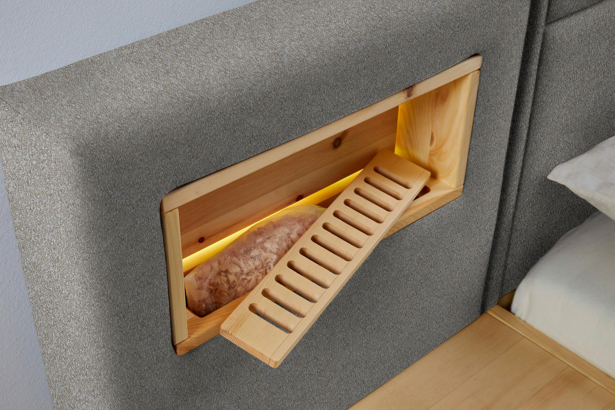 BETT 180/200 cm  in Zirbelkieferfarben, Greige   - Greige/Zirbelkieferfarben, Natur, Holz/Textil (180/200cm) - Valnatura